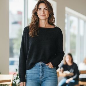 Theory Black Striped Designer Sweater